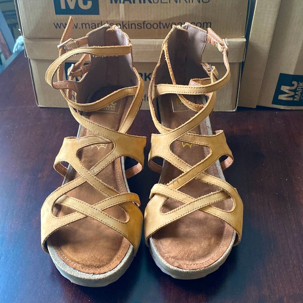 Mark Jenkins Marquis Tan Nubuck Leather Wedges